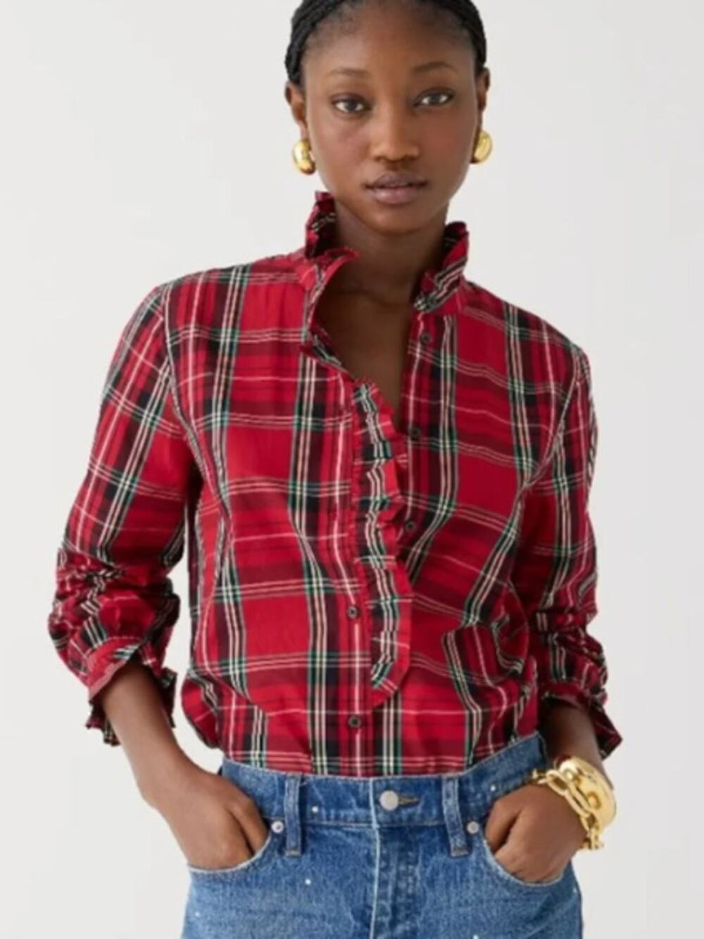 J. Crew Cottage Top in Plaid Cotton Poplin Size 2